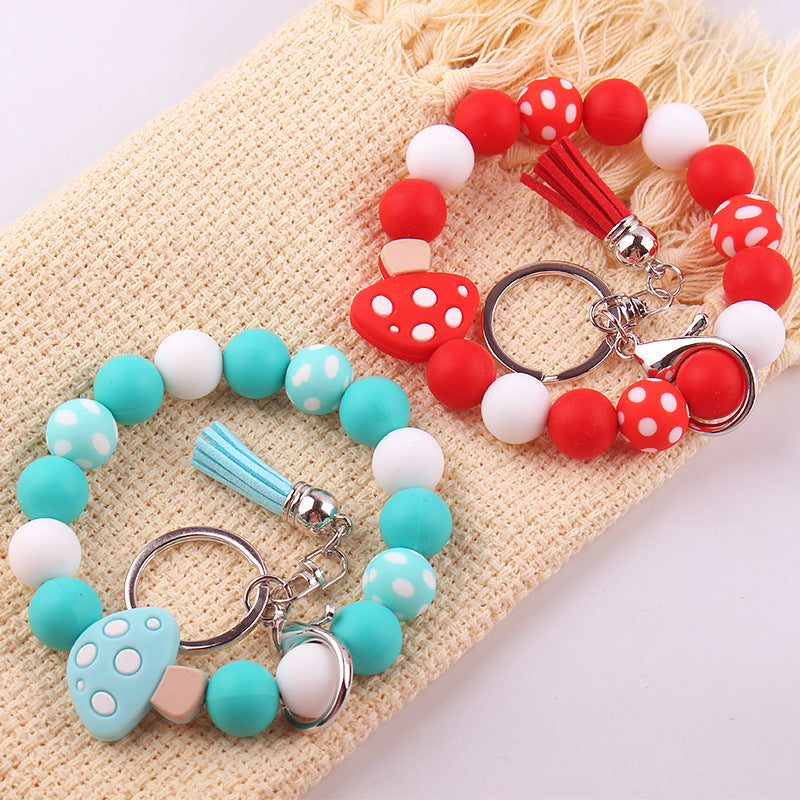 Wholesale Leather short tassel mushroom beaded bracelet keychain accessories